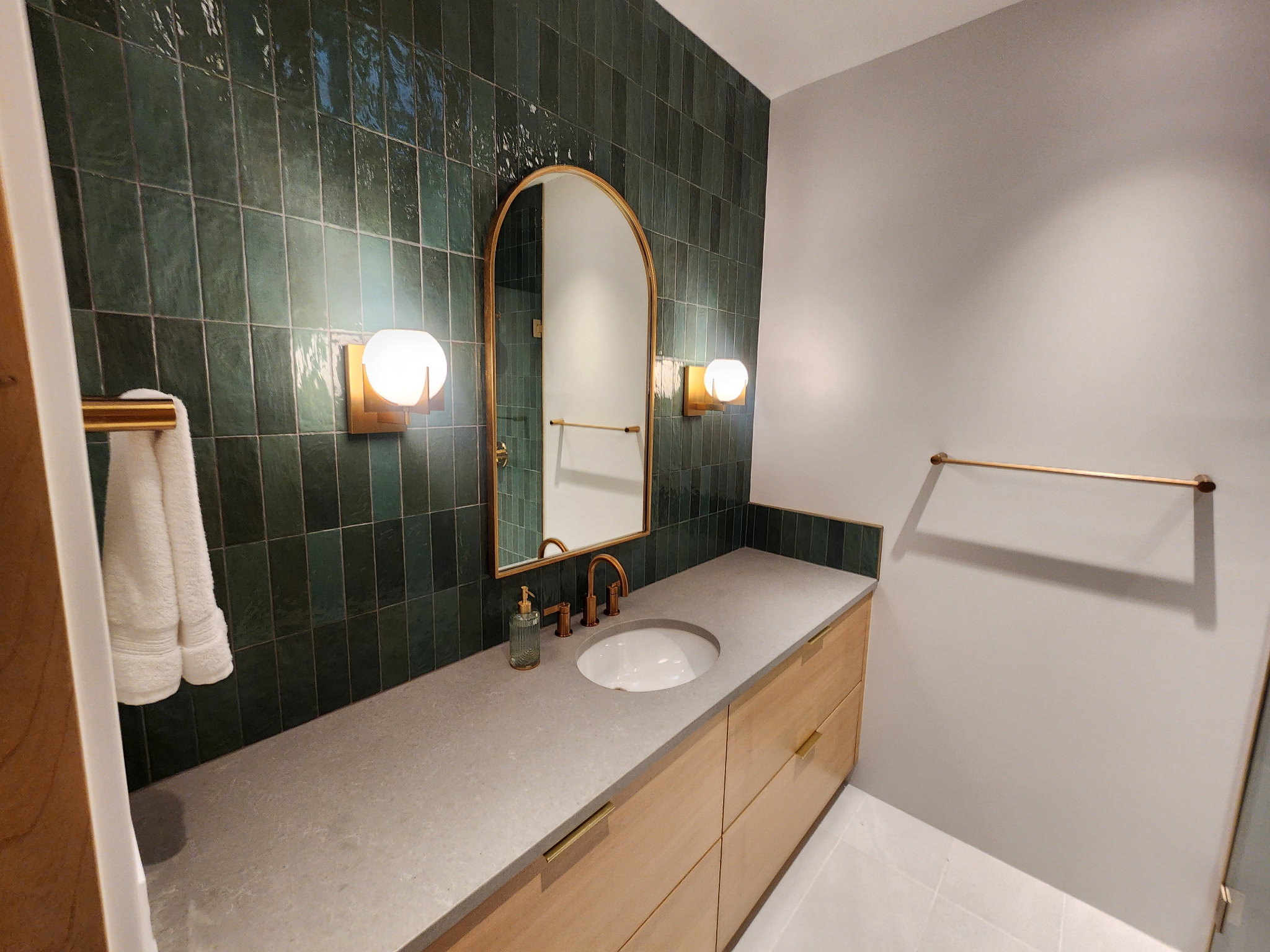 Bright bathroom with clean fixtures